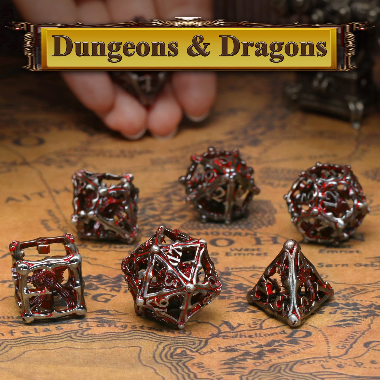 Blood Red-3D Eye Monster DND Metal Dice Set