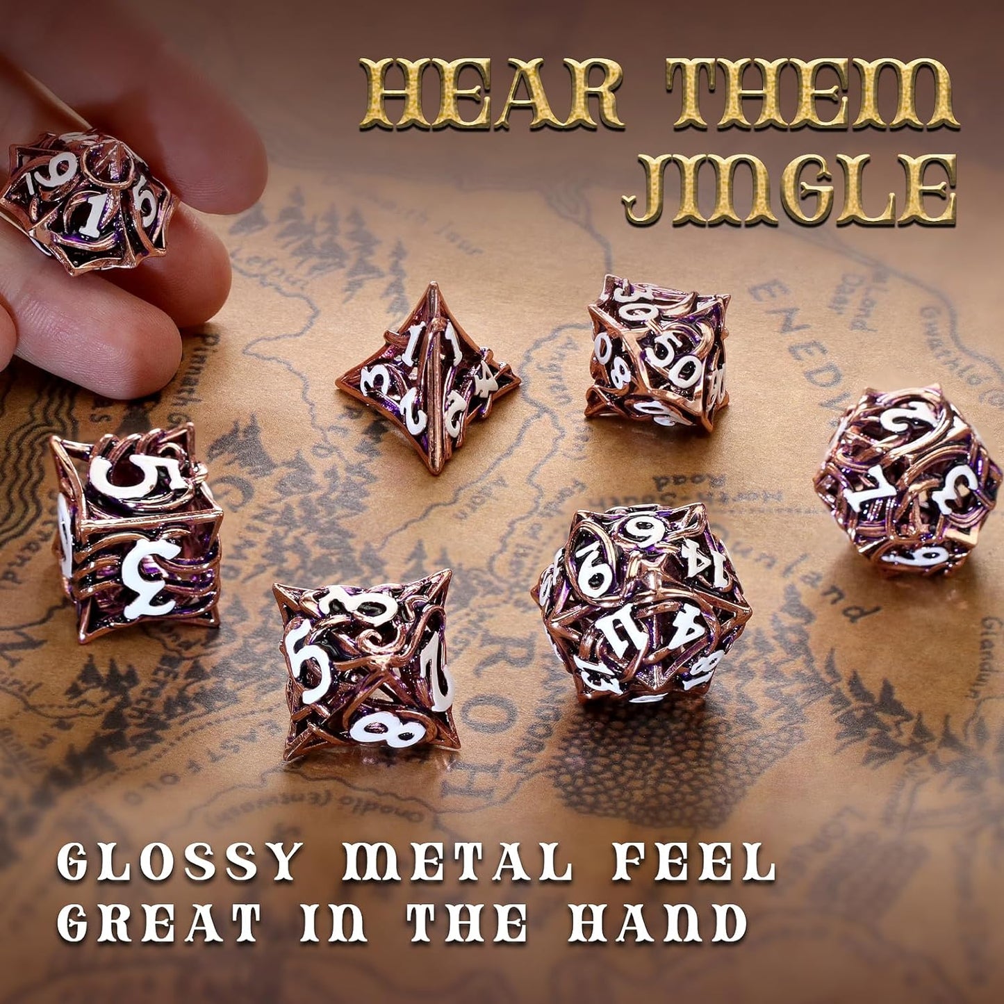7PCS Metal DND Dice Set Hollow Polyhedral Hollowl Vine Dice Set D&D Role Playing D and D RPG Dice ( Pink)