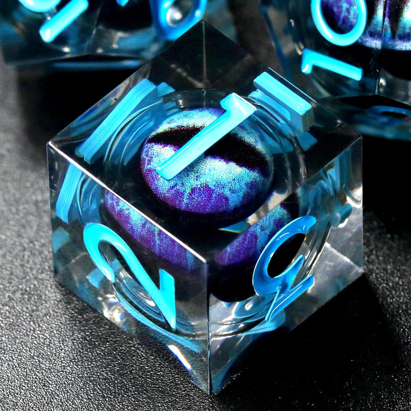 Liquid Core DND Dice, Dragon Eye Dice Set D&D Sharp Edge Resin Dungeons and Dragons Dice Polyhedral Beholder's Ttrpg Dice (Blue)