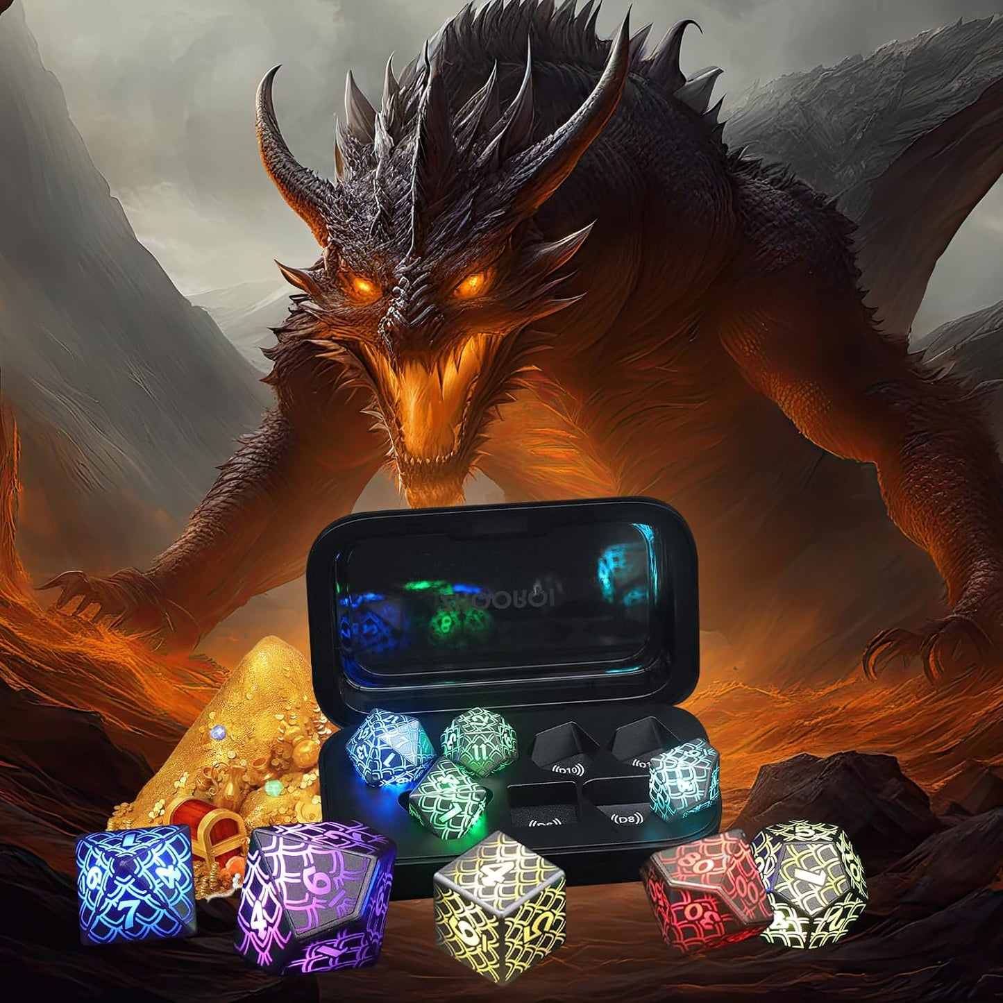 LED Dice Wireless Charging, DND Dice Dragon Scales Dice Rechargeable, RGB Light up Dice, Dungeons and Dragons Dice(Dragon Egg Dice)