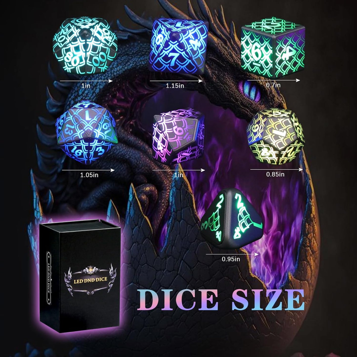 LED Dice Wireless Charging, DND Dice Dragon Scales Dice Rechargeable, RGB Light up Dice, Dungeons and Dragons Dice(Dragon Egg Dice)