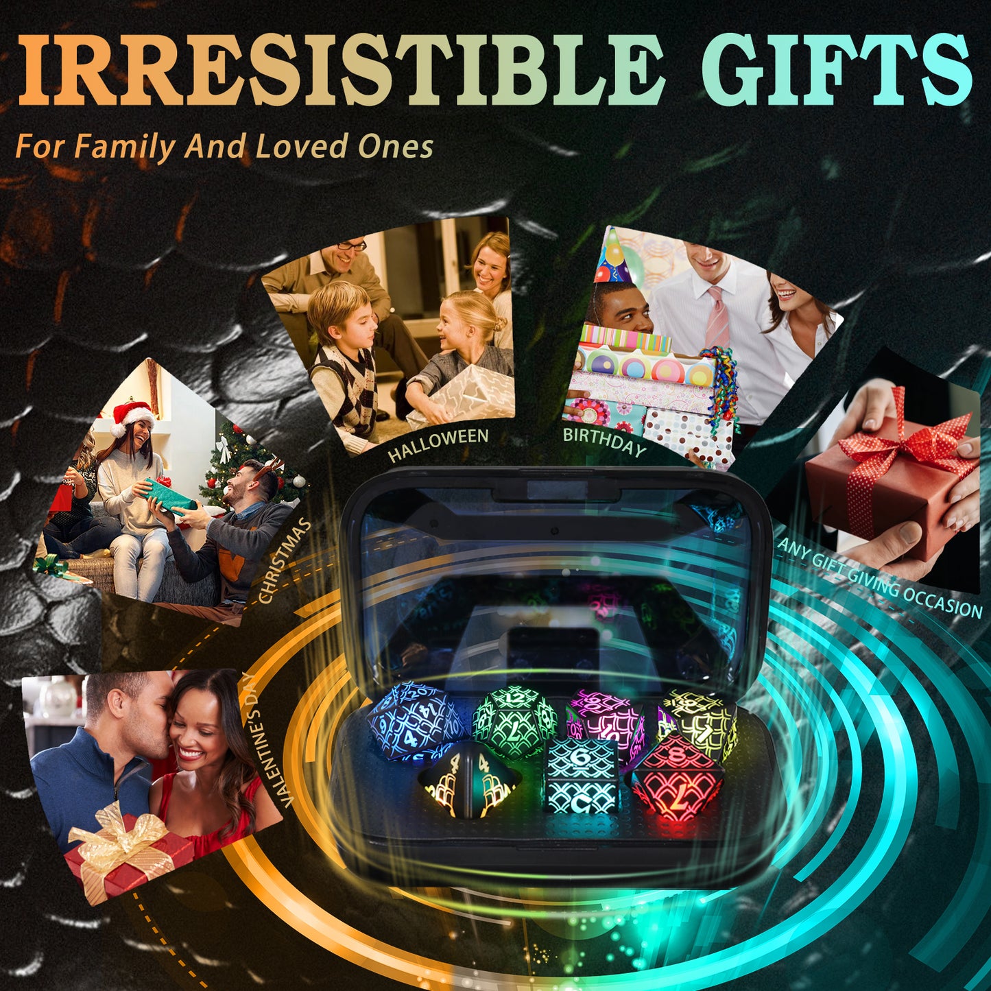 RGB-Dragon Scale-Rechargeable DND Dice Set, Role Playing Dice D&D Gifts