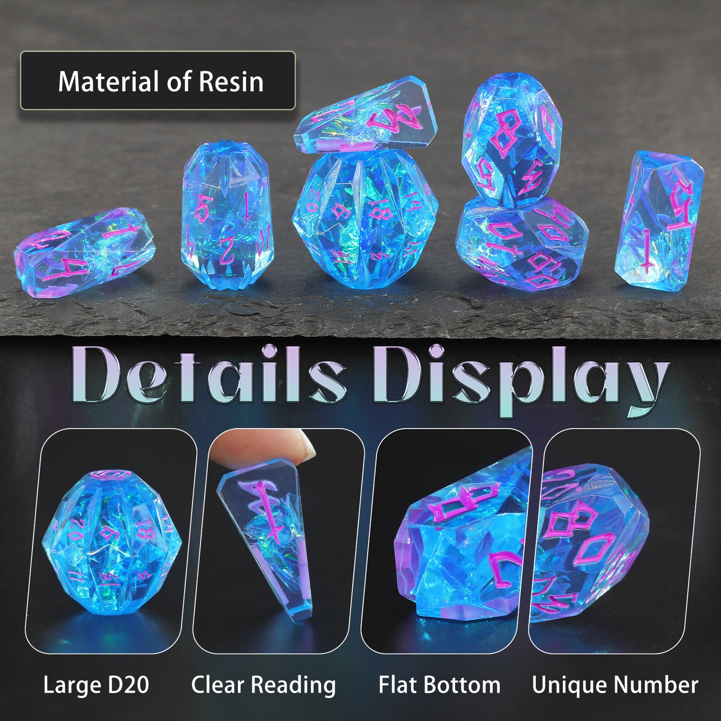 Resin DND Stonehenge Themed Dice Set-Blue and Purple