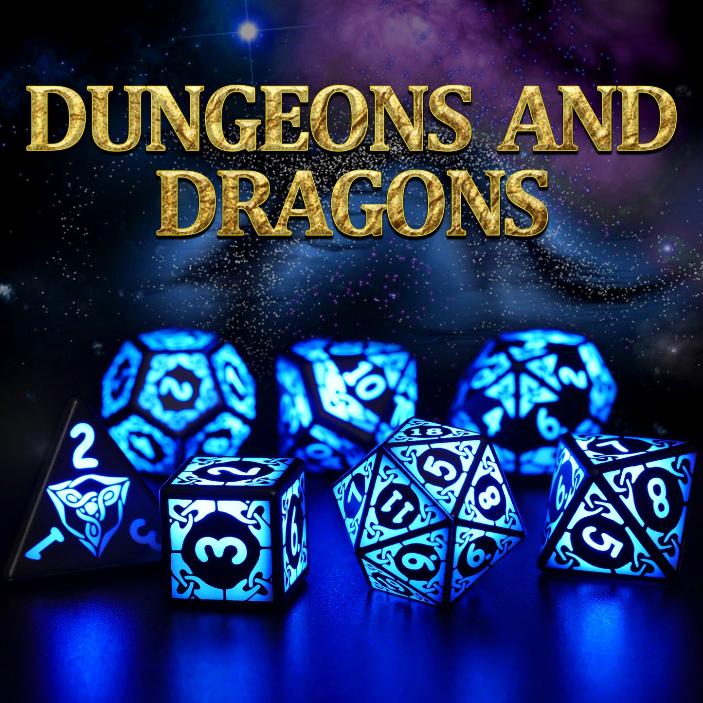 LED Dice Set 7PCS , DND Dice Rechargeable with Charging Box, Dungeon and Dragons Dice USB Port Charging,Blue Light up Dice For Role Playing Dice Table Games
