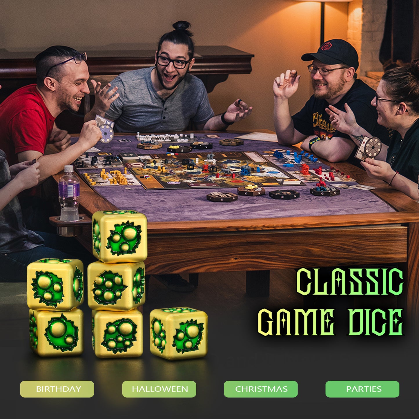D6 Metal Dice Set for DND Players-Bronze Green