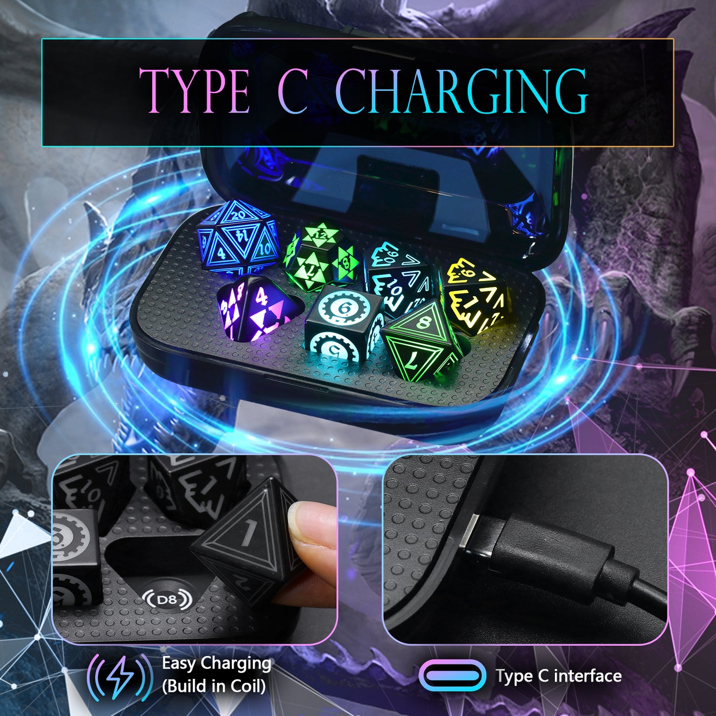 Geometry RGB-Gamer's accessory,Wireless charging DND Dice set