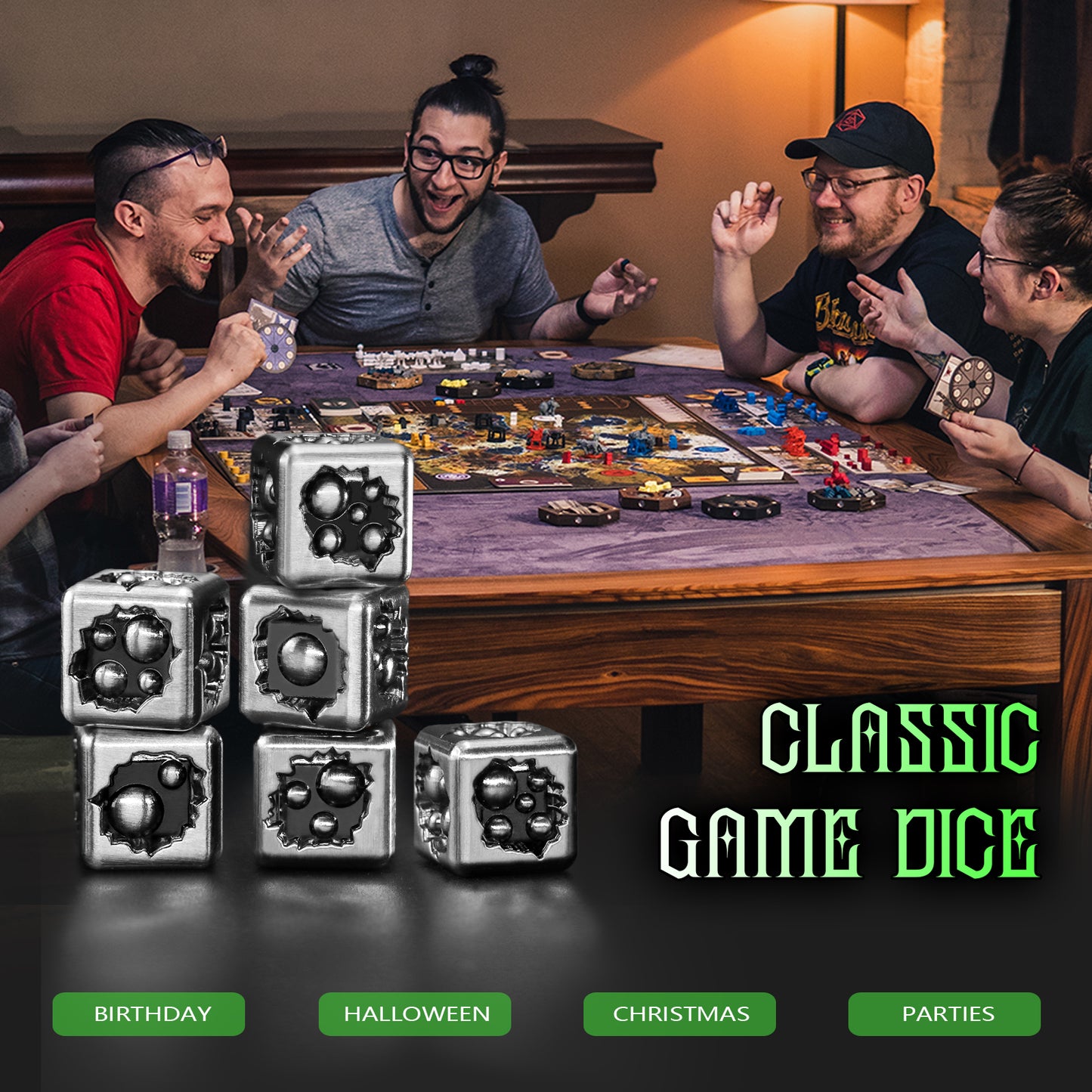 6 Sided DND Metal Dice Set for D and D Gifts-Silver Black