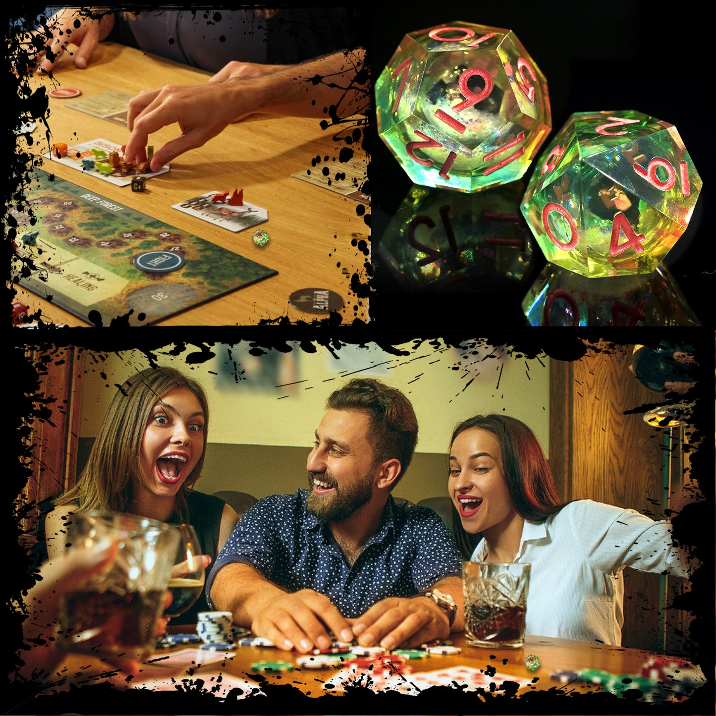 Liquid Yellow and Green-DnD Dice Set 7 Piece Sharp Edge Resin DND Dice