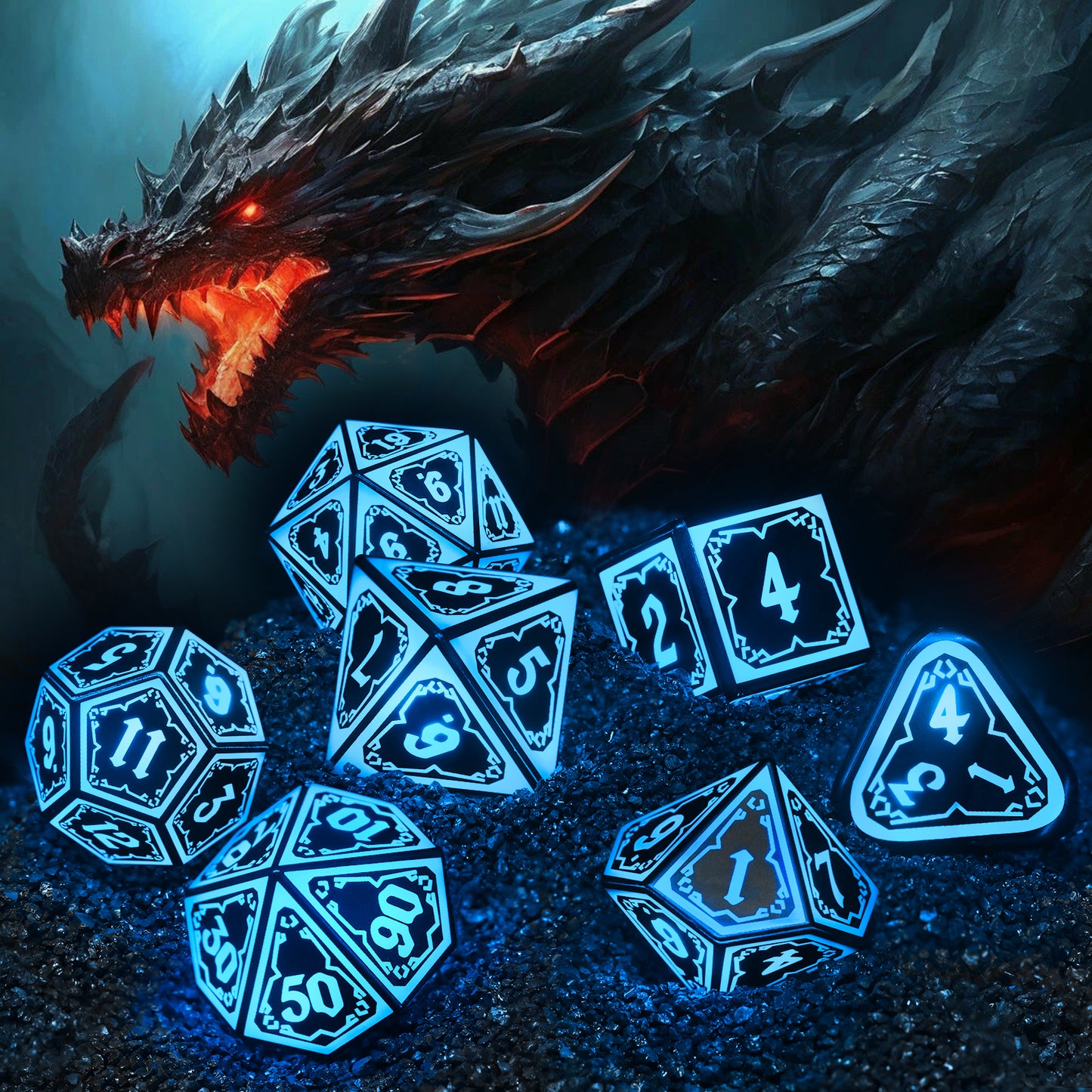 Astral Shard Blue-D&D Wireless LED Dice Set of 7, Well balanced RPG gadget
