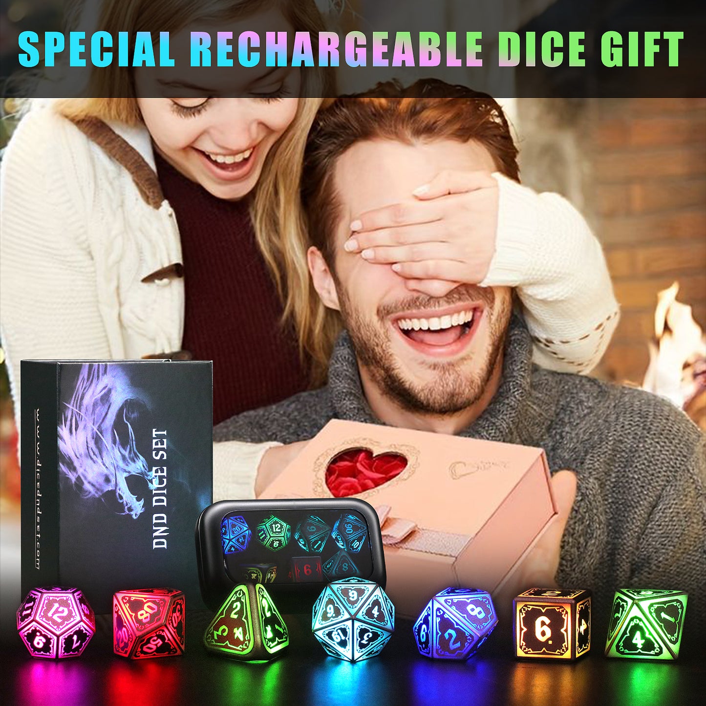 LED D&D Dice Set Wireless Charging Light up Dice, Rechargeable DND Dice Set (RGB Astral Shard)