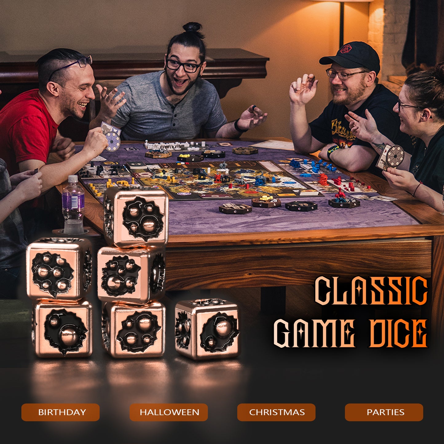 Metal D6 Dice,DND Metal Dice Set for D and D Gifts-Copper Black