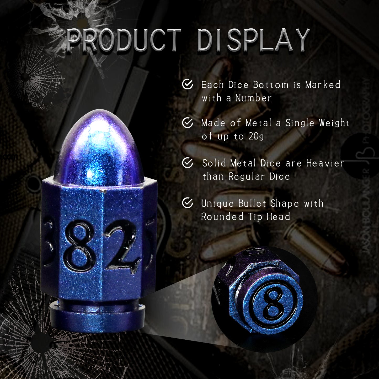 DND Metal Bullet Dice Set, Metal Dice for Dungeons and Dragons Dice Set D&D RPG D and D Dice - Retro Blue
