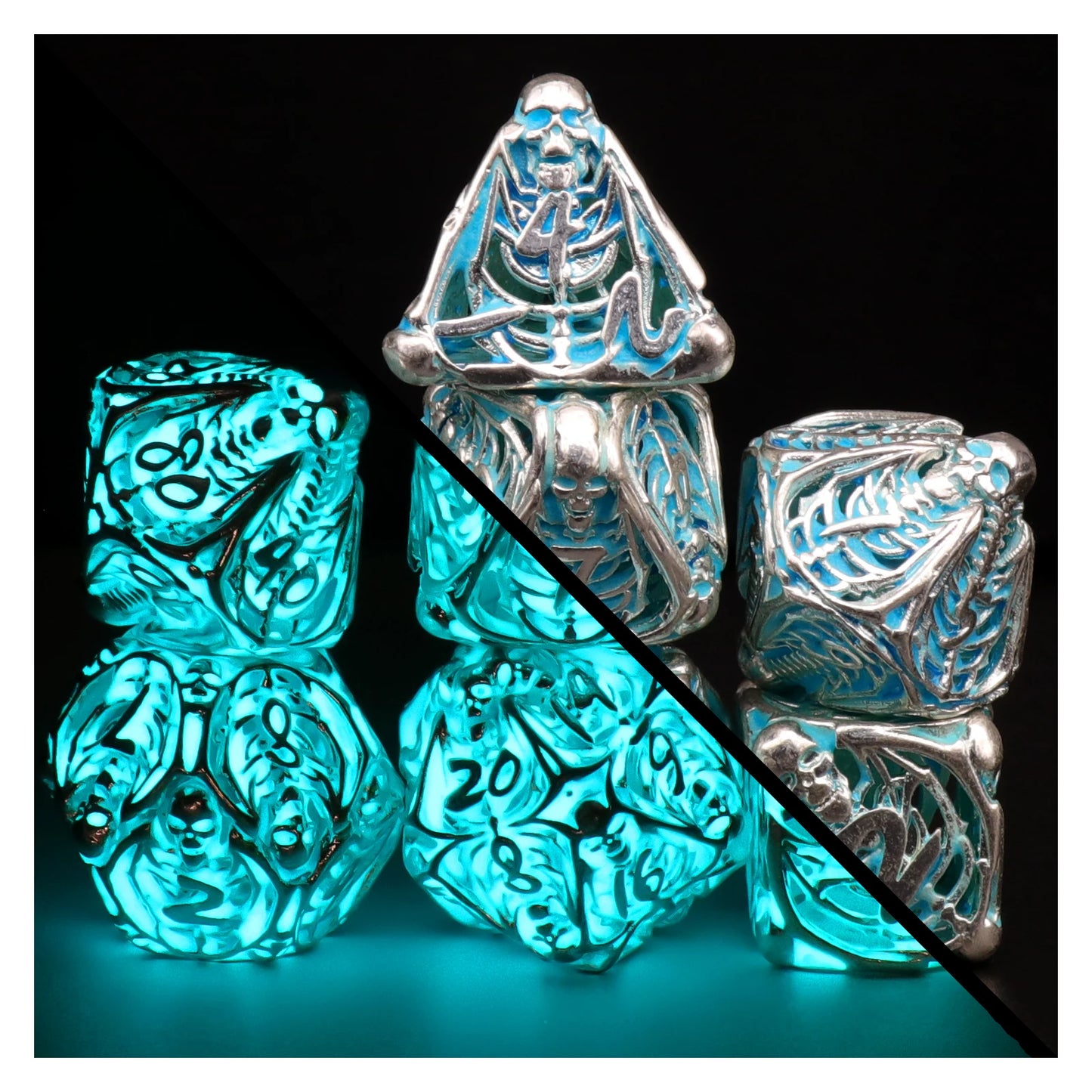 Fluorescence D&D Dice, Metal Dice Set Polyhedral Hollow Role Playing D and D Starter Dice for RPG Table Board Games