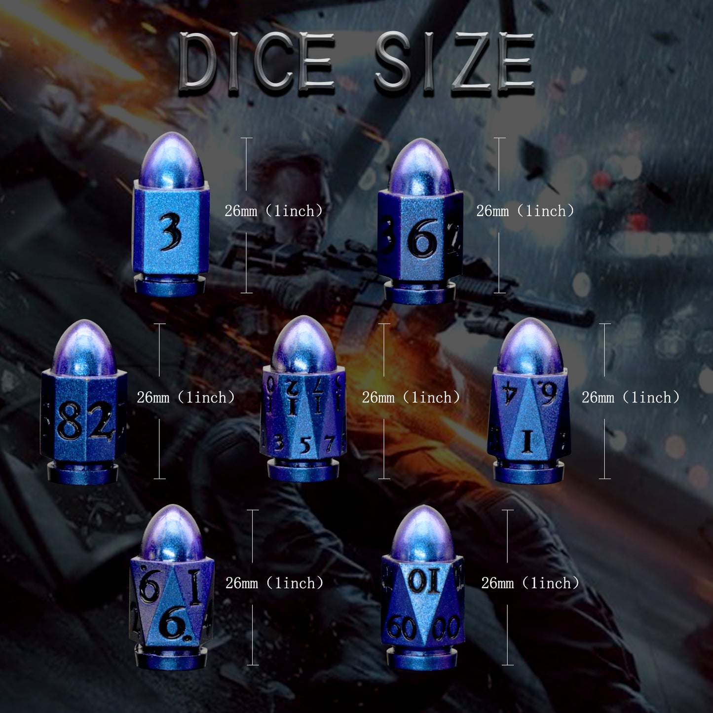 DND Metal Bullet Dice Set, Metal Dice for Dungeons and Dragons Dice Set D&D RPG D and D Dice - Retro Blue