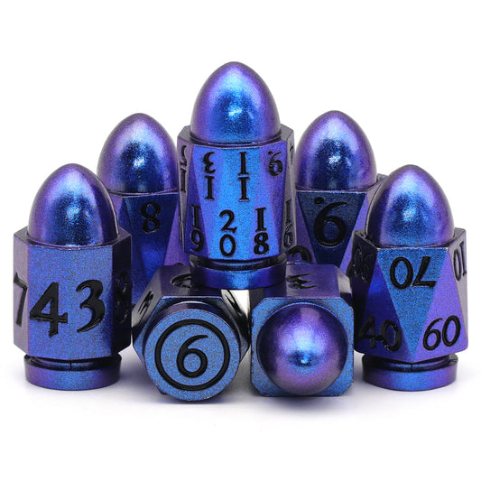 DND Metal Bullet Dice Set, Metal Dice for Dungeons and Dragons Dice Set D&D RPG D and D Dice - Retro Blue
