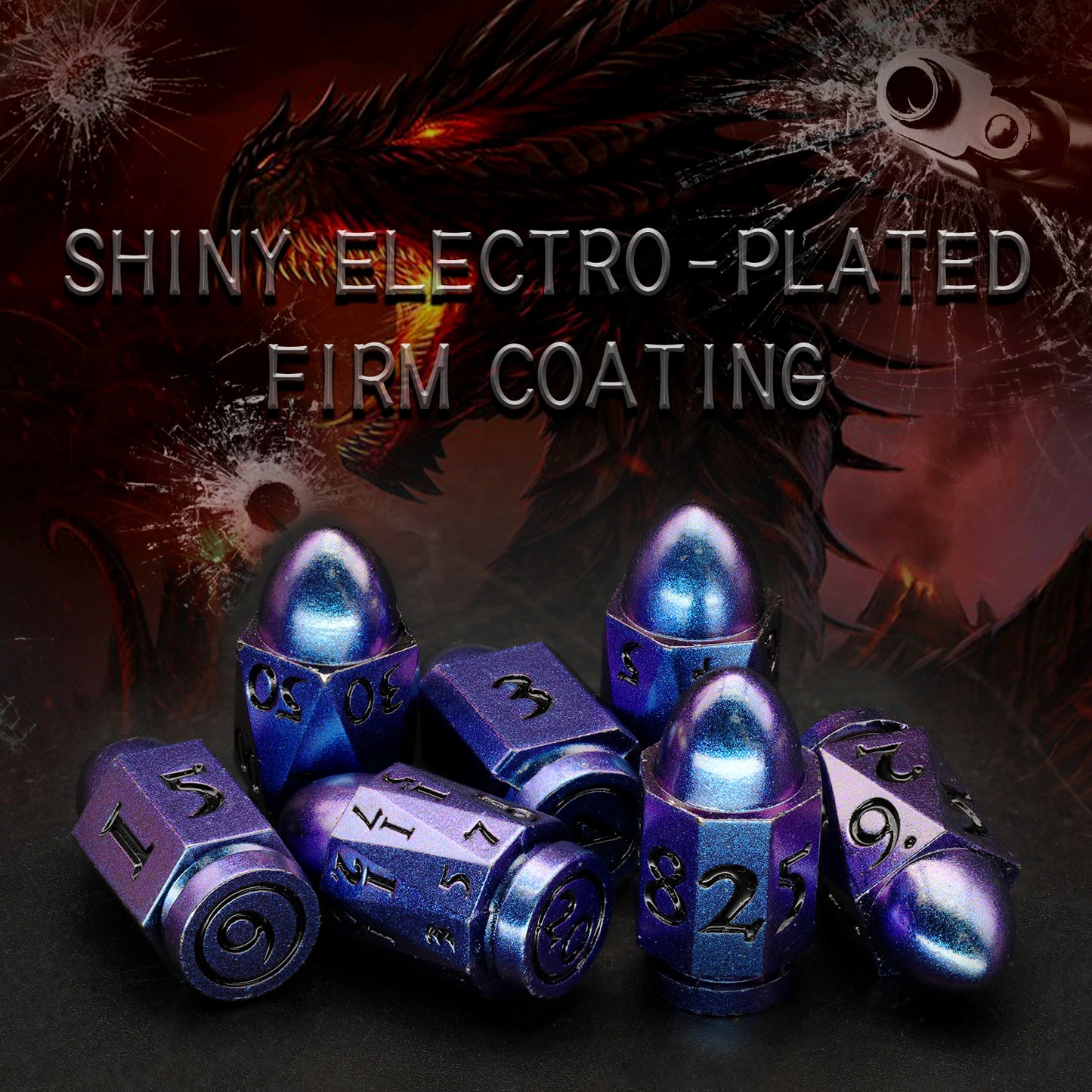 DND Metal Bullet Dice Set, Metal Dice for Dungeons and Dragons Dice Set D&D RPG D and D Dice - Retro Blue
