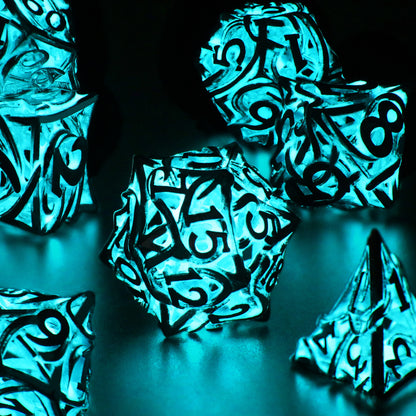 Glow in The Dark DND Dice  of 7 Polyhedral Dice Set Hollow Metal Vine D&D Dice D and D RPG Dice