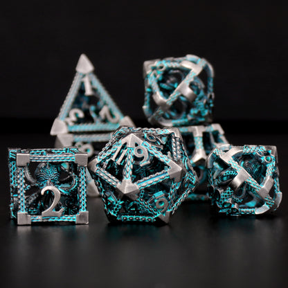 Cthulhu DND Metal Dice, Dungeons and Dragons Dice Metal Dice Set - Blue