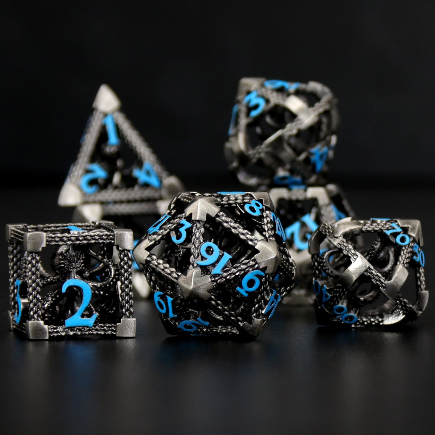 Cthulhu DND Metal Dice, Dungeons and Dragons Dice Metal Dice Set - Blue Number