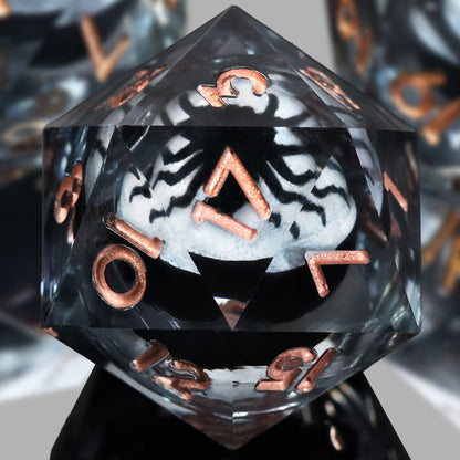 Spider Liquid Core DND Dice Set, 7PCS Sharp Edge Resin Dice -Copper