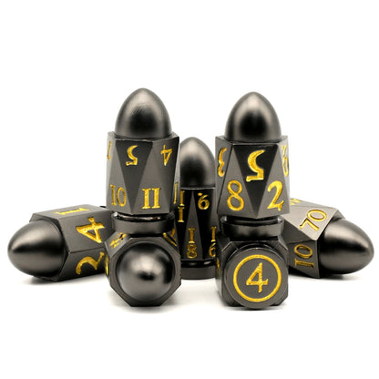 7PCS DND Metal Dice Red Bullet Dice Set-Black Yellow