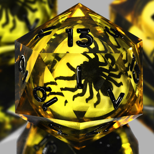 Spider Liquid Core DND Dice Set, 7PCS Sharp Edge Resin Dice -Yellow