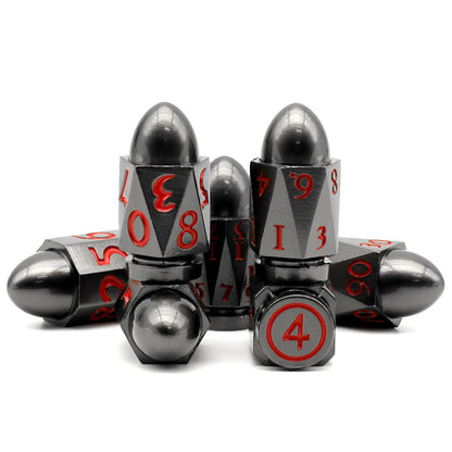 7PCS DND Metal Dice Red Bullet Dice Set-Black Red