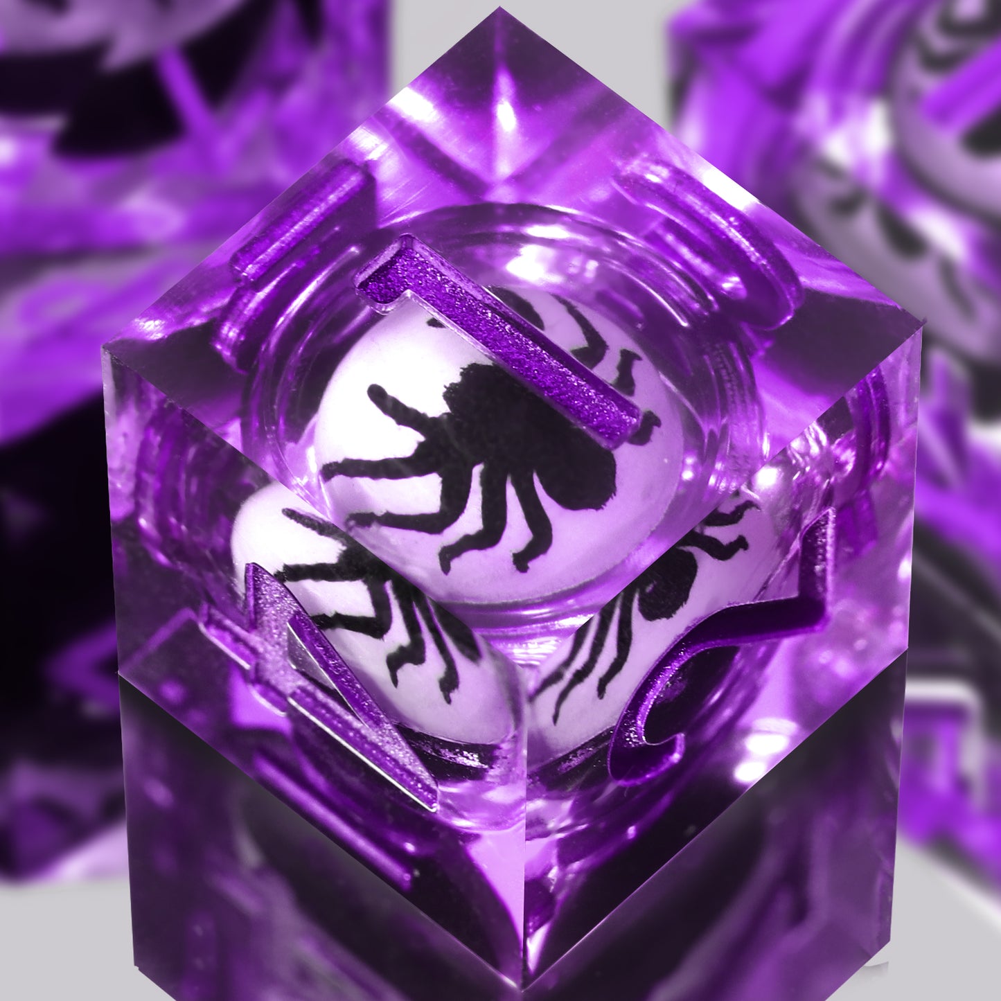 Spider Liquid Core DND Dice Set, 7PCS Sharp Edge Resin Dice - Purple