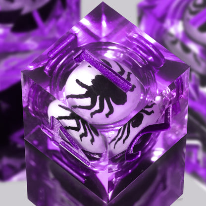 Spider Liquid Core DND Dice Set, 7PCS Sharp Edge Resin Dice - Purple