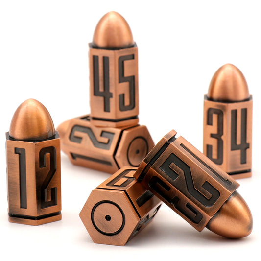 6 Pcs Bullet Metal Dice Set D6 Dice 6 Sided Dice - Copper
