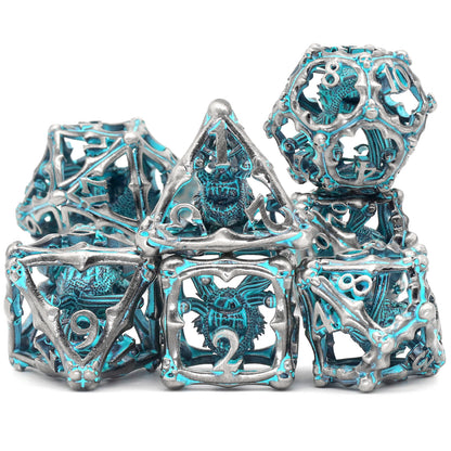 3D Eye Monster DND Metal Dice,7PC/Set Dice for Dungeons and Dragons Dices Polyhedral Dice - Retro Blue