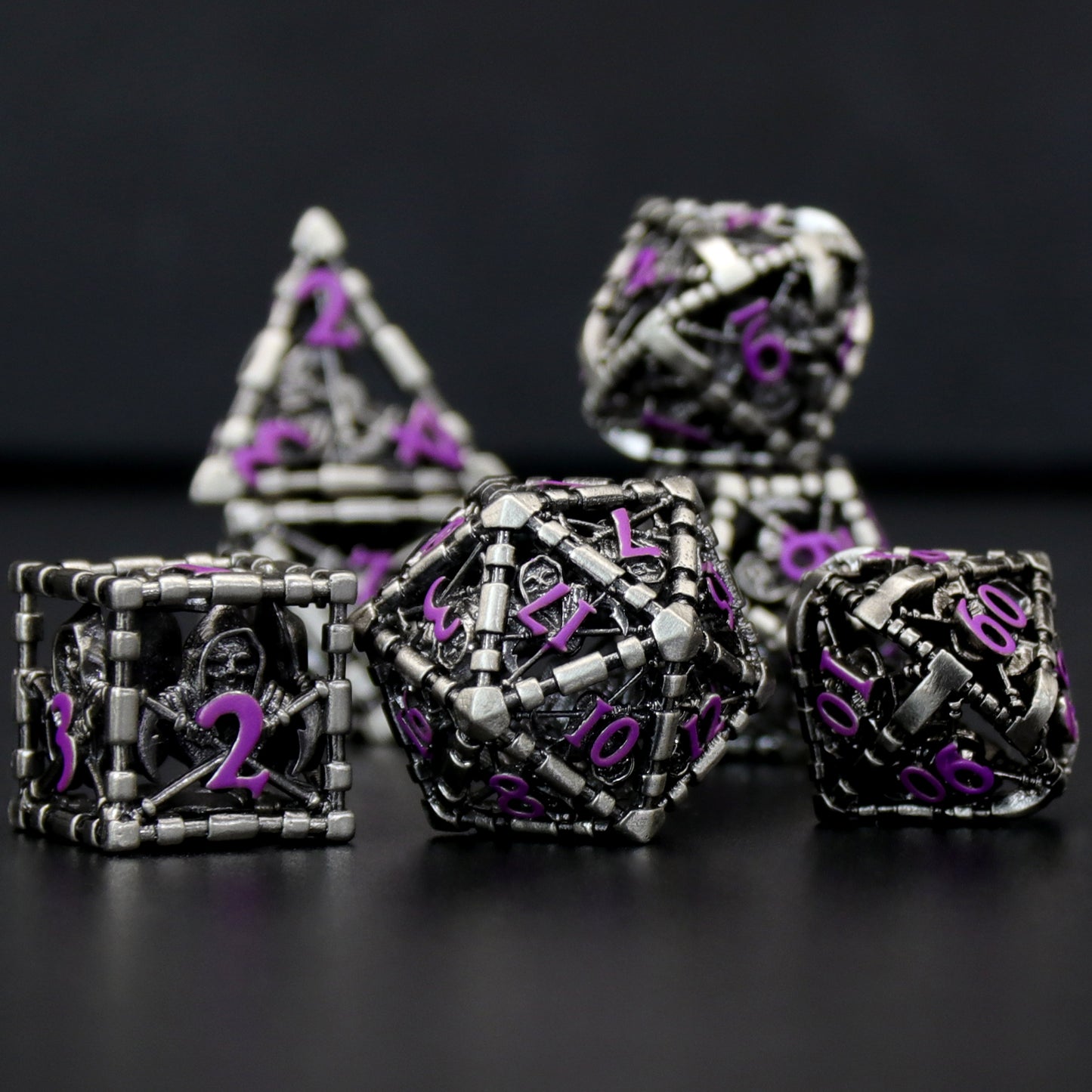 Reaper DND Dice, Dungeons and Dragons Dice Metal Polyhedral Dice Set Role Playing D&D Dice - Purple Number