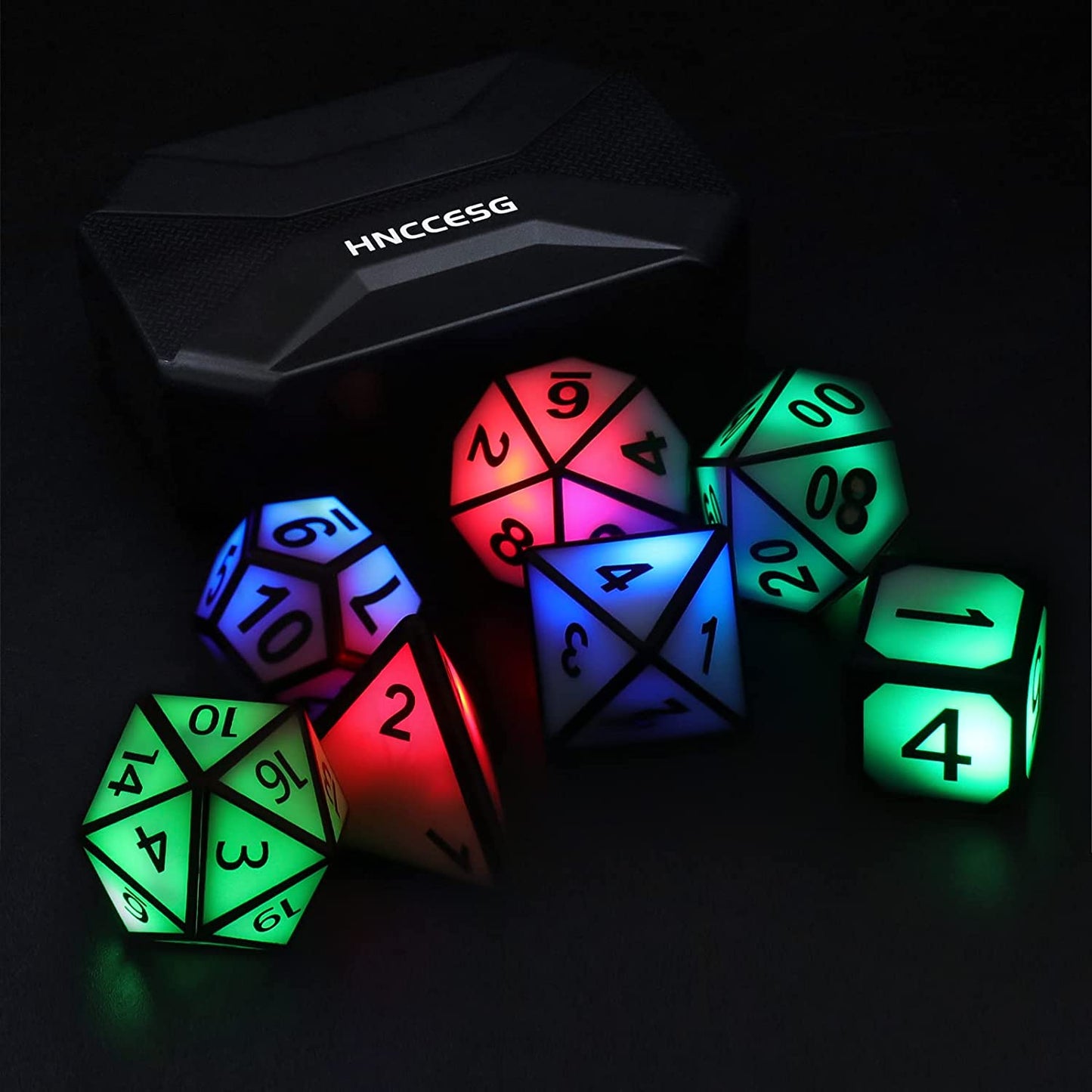 DND Dice Glowing Dice with Charging Box, 7 PCS LED Electronic Dices, Polyhedral Dice Sets - White