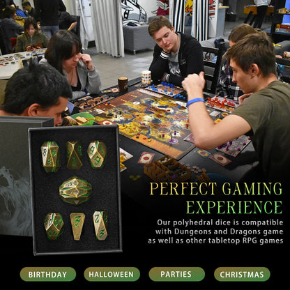 Metal Dice DND Polyhedral Dice Set Stonehenge Theme RPG Dice-Bronze Green