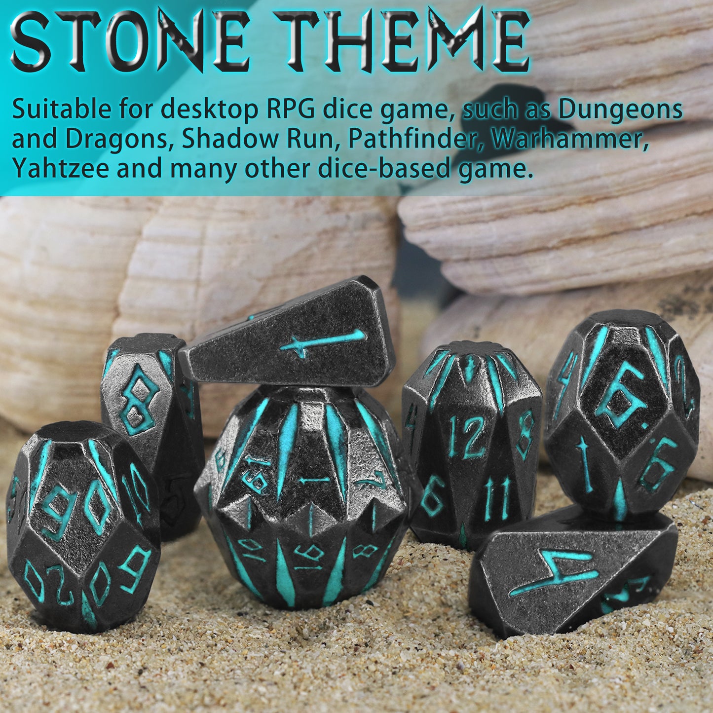 Metal Dice Set D&D Polyhedral DND Dice Set with Cardboard Box Unique Cool Stonehenge Theme RPG Dice-Blue