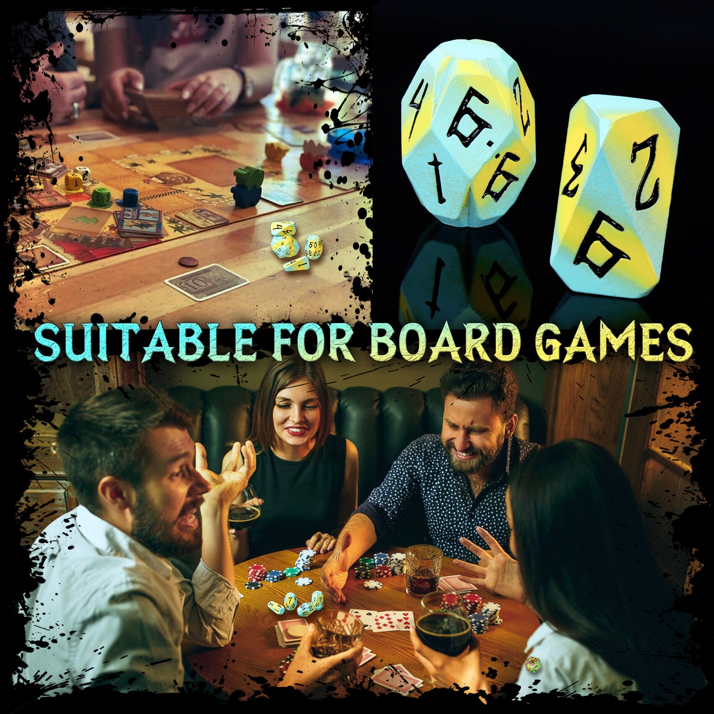 Metal Dice DND Polyhedral Dice Set Stonehenge Theme RPG Dice-Blue Yellow