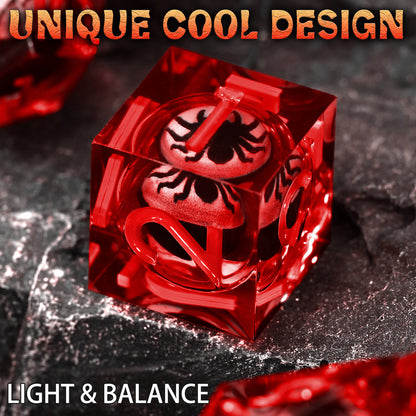 Spider Liquid Core DND Dice Set, 7PCS Sharp Edge Resin Dice -Red