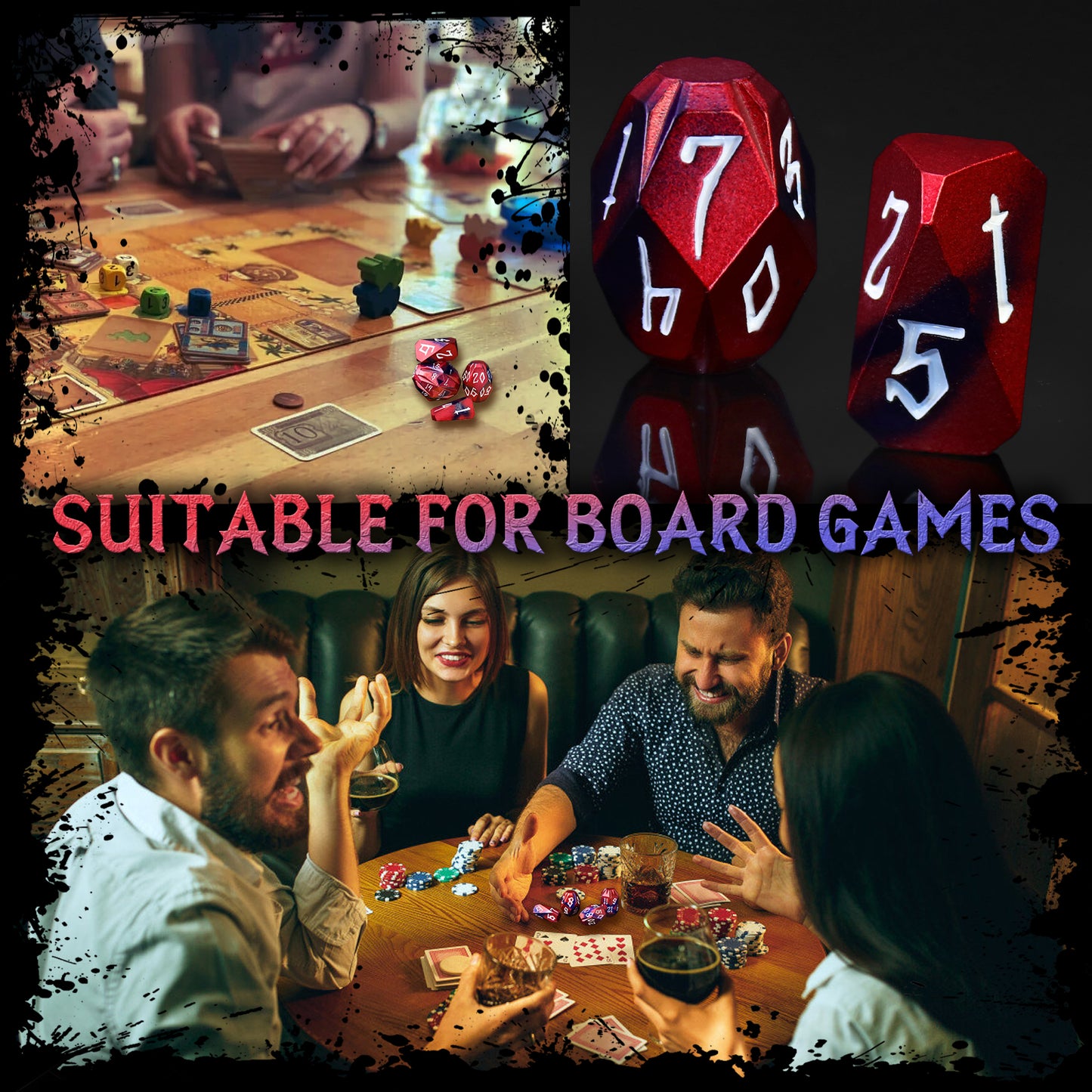 Metal Dice DND Polyhedral Dice Set Stonehenge Theme RPG Dice-Black Red