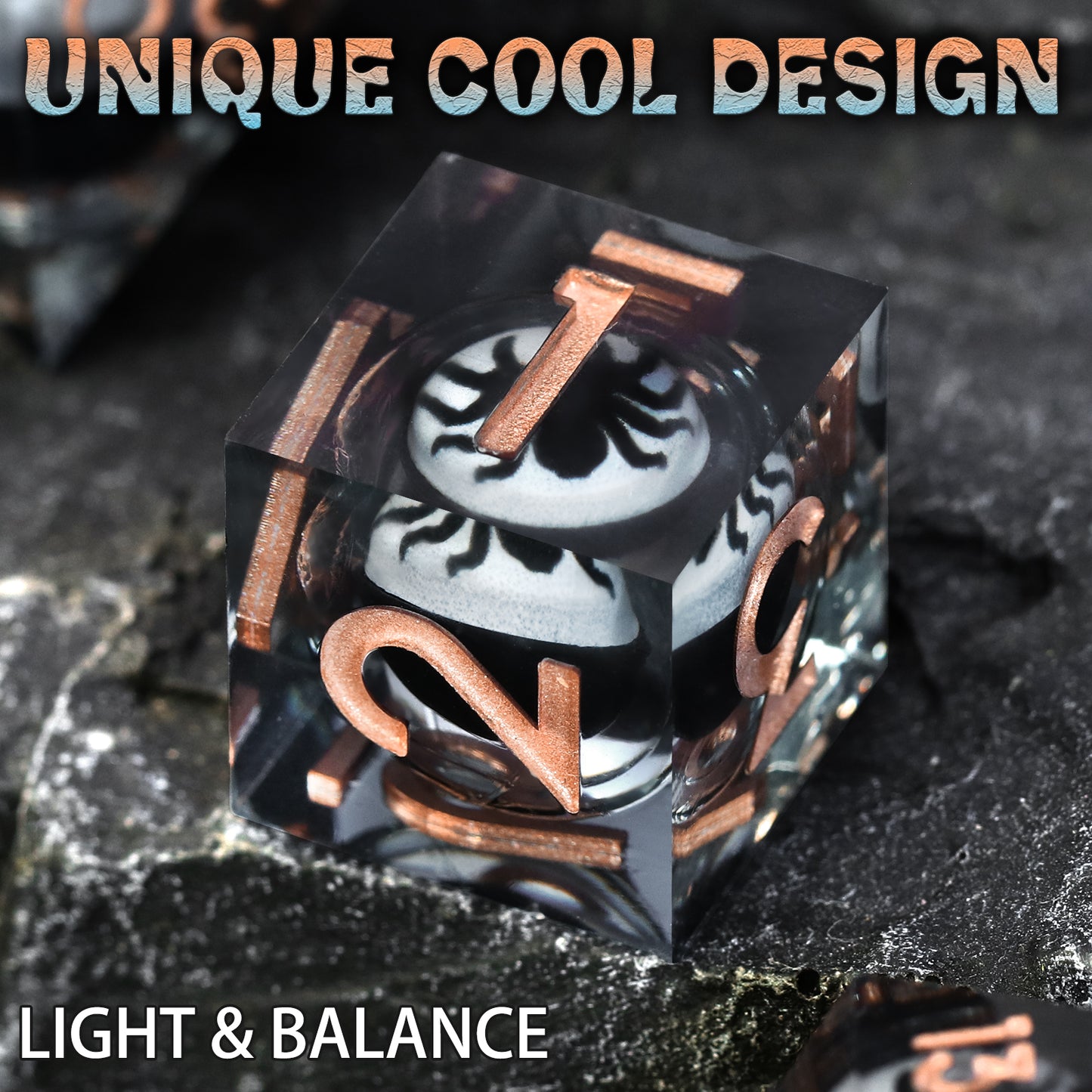 Spider Liquid Core DND Dice Set, 7PCS Sharp Edge Resin Dice -Copper