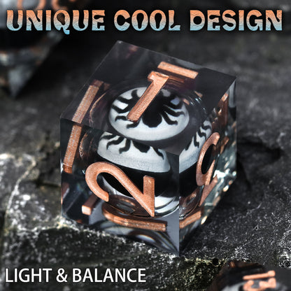 Spider Liquid Core DND Dice Set, 7PCS Sharp Edge Resin Dice -Copper