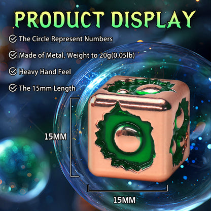 D6 Dice Set of Six Pcs 15mm, Cool Unique Metal 6 Sided Dice -D6 Rose Gold Green