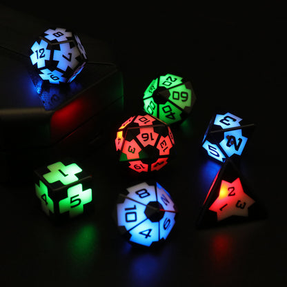 DND Dice Rechargeable with Charging Box, Shake to Light Up Colorful Dice, ZHOORQI Dungeons & Dragons Dice USB Charging, Role Playing Dice for D&D Table Games (Soccer-3 Color)