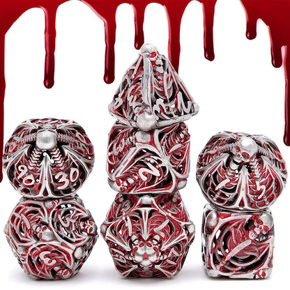 Metal Skull Hollow DND Dice Set - Red