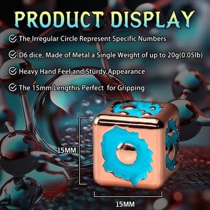 D6 Dice Set of Six Pcs 15mm, Cool Unique Metal 6 Sided Dice - D6 Rose Gold Blue