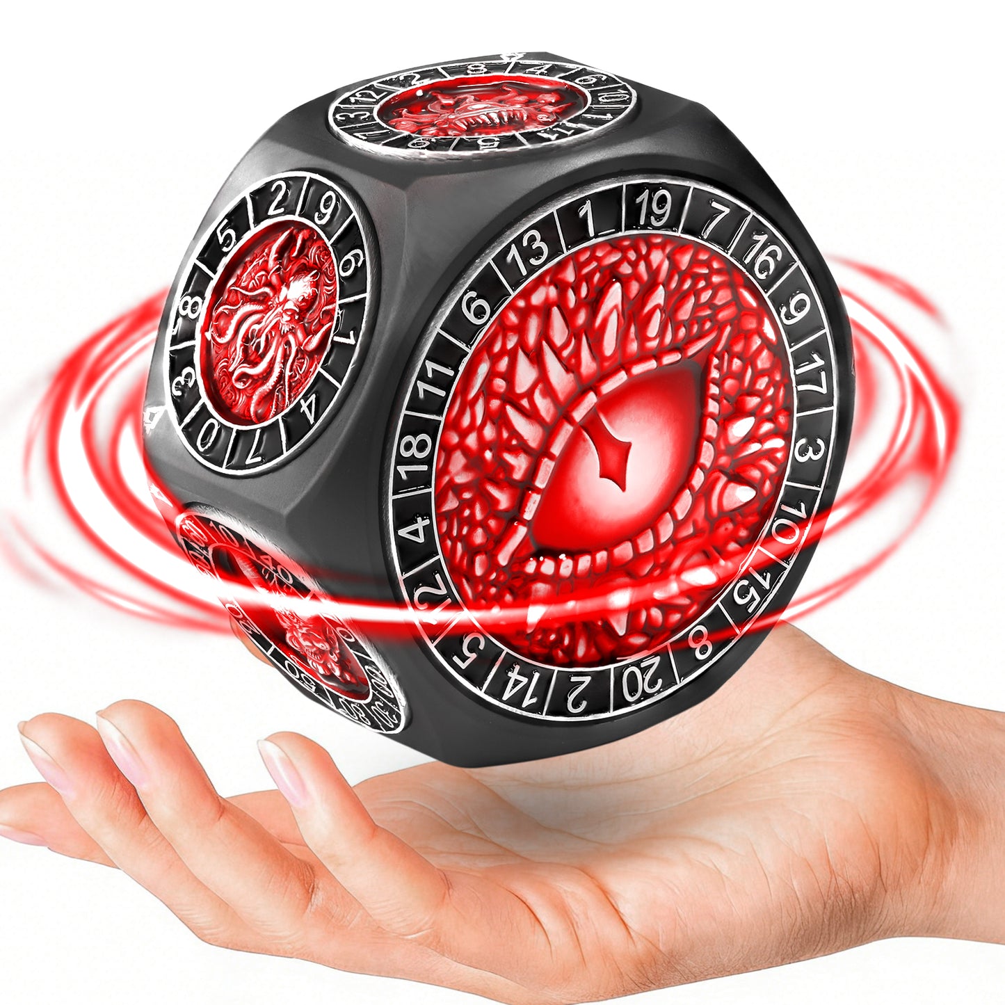 8-in-1 Metal Spinner Dice Perfect Gifts for Dice Goblin (Black Dice-Red)