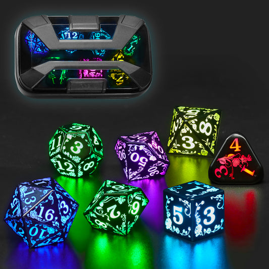 Wireless Light up LED Dice Set D&D Rechargeable for Dungeons and Dragons RGB DND Dice with Charging Box 7-Color Polyhedral Role Playing Dice for DND Gifts RPG Tabletop Games (Rose RGB)