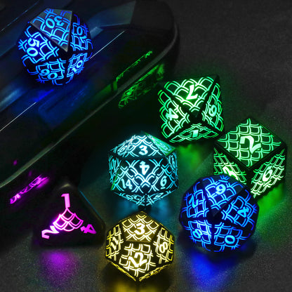 LED DND Dice Set Rechargeable, Cool Light up Dice Wireless Charging for Dungeons and Dragons, Polyhedral Role Playing Dice D&D Gifts(RGB-Dragon Scale)