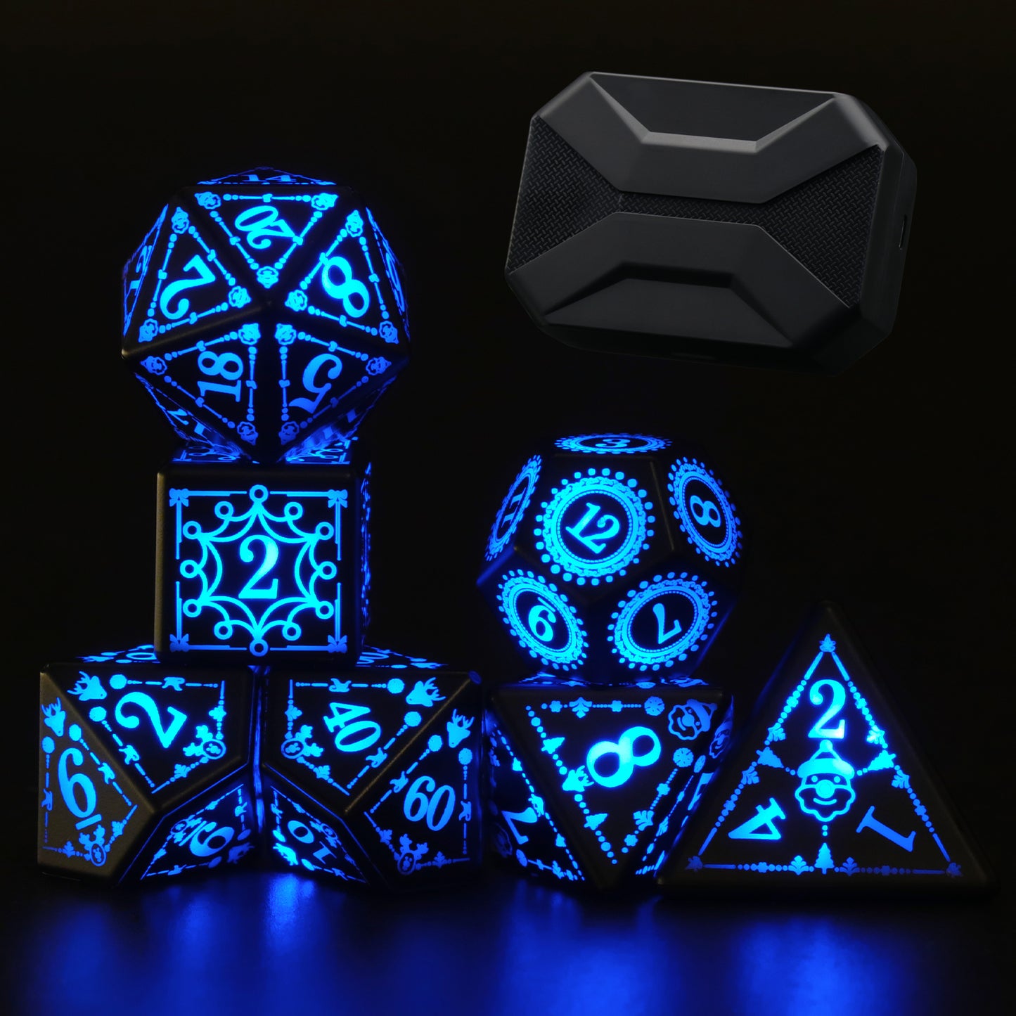 LED Dice, Light up DND Dice Rechargeable Flashing D&D Dice Set Flashing Electronic Glow Dice for Dungeons and Dragons Ttrpg Role Playing Game RGB Dice Blue Light