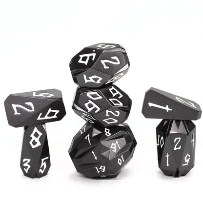 Metal DND Dice Set D&D, Dungeons and Dragons Dice of 7 RPG Dice Set Metal Unique Cool Stonehenge Theme Polyhedral Dice - Black white