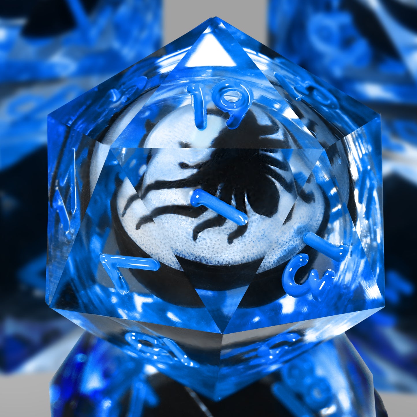 Spider Liquid Core DND Dice Set, 7PCS Sharp Edge Resin Dice - Blue